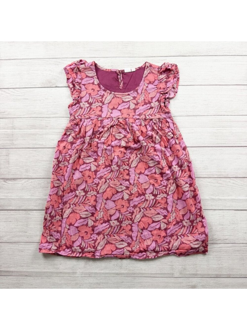 Gap Kids Floral Print Short Sleeve Dress Pink Purple Girls L 10